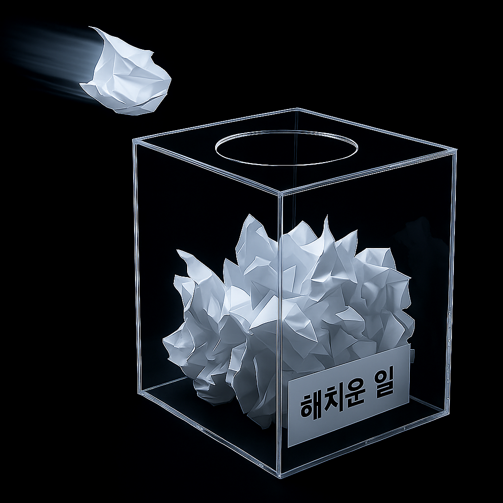 TaskBin Hero - 프린터에서 나오는 영수증과 투명한 병